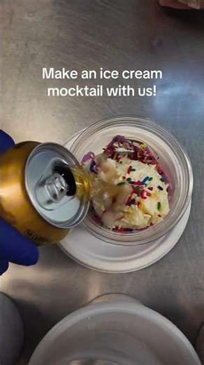 Cake batter ice cream with sprinkles, marshmallow drizzle and Cream Soda