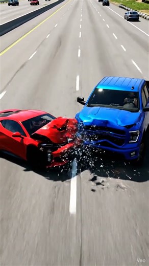 High Speed Head On Car Crash Realistic Highway Traffic Simulation CCTV View