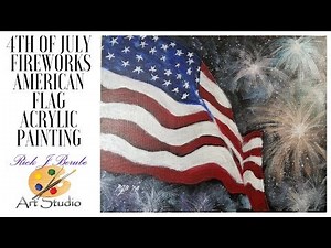 4th of July fireworks & American flag acrylic painting