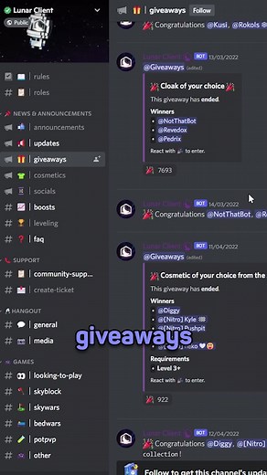 How to win FREE Lunar Client cosmetics....for real 👀 #lunarclient #hypixel #minecraft #bedwars
