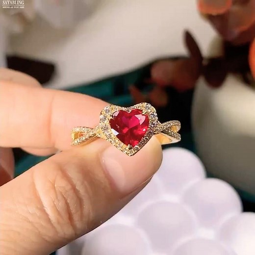 Sayabling 2ct Halo Heart Cut Ruby Infinity Shank Promise Ring