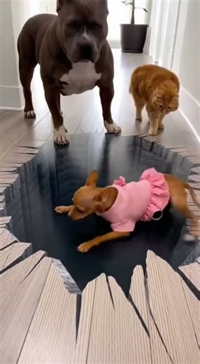 Chihuahua Thinks She's FALLING Into 3D Hole! 😱🐶 (ft. Tank) #shorts #funny #cat #dog #chihuahua