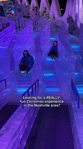 Looking for an amazing immersive Christmas experience in the Nashville area? ICE! is where its at! Bundle up and walk through scenes of the Polar Express! Evergthing is made of ice, even the slide!! So much fun!! #christmas #christmastok #christmasexperience #ice #nashville #tennessee #travel #traveltok #christmaslover #familychristmastraditions #polarexpresstrain #polarexpress #fyp #slide #iceslide