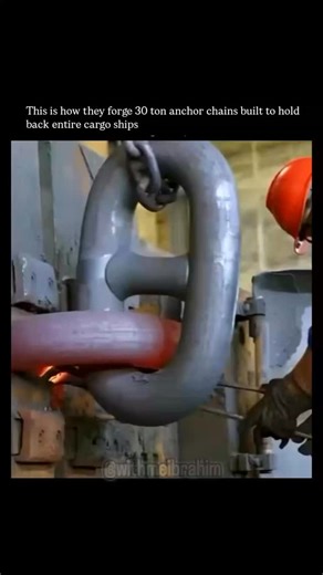 Ibrahim Mohammed DK on Instagram: "Manufacturing an anchor capable of securing a 200,000-ton cargo vessel in open seas is a formidable undertaking. Each link in the anchor chain is engineered to withstand the forces exerted by massive ships, equivalent in size to skyscrapers, in the most extreme environmental conditions on Earth. The fabrication process commences with massive steel rods heated to temperatures exceeding 2,200°F, thereby rendering the metal sufficiently malleable to be shaped by a