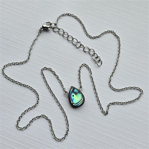 Paua Shell Necklace Thin Stainless Steel Chain Non Tarnish Paua Shell Pendant Abalone Necklace Rainbow Seashell Necklace Silver Chain Shell