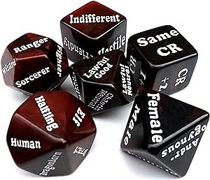 Dungeon Helper Dice Character Creator Dungeon Master NPC Character Randomizer 6 Dice Set Tabletop Role-Playing Games D&D Compatible Dungeons Dragons Other TTRPG Instant Roll Game Master DM GM with Bag