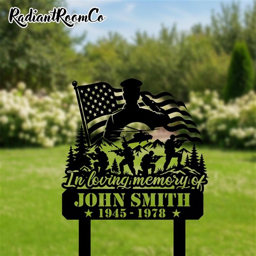 Custom Metal Garden Stake With Soldier and American Flag, Personalized in Loving Memory Gift, Memorial Yard Decor - Etsy