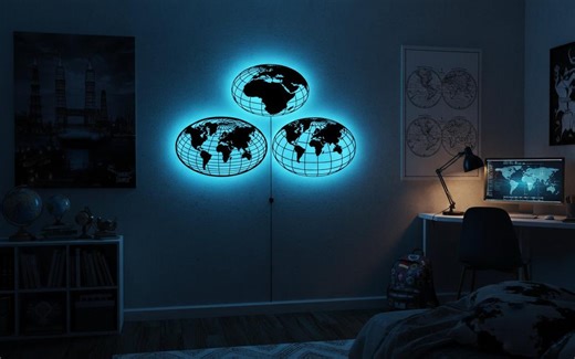 LED World Map Wall Art - Detailed Global Map - Unique Travel Gift for Home Decor - Etsy UK