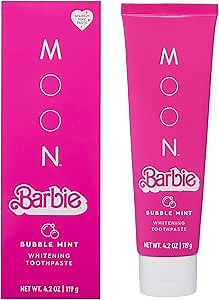 Barbie™ x MOON Bubble Mint Whitening Toothpaste for Kids and Adults, Stain Removal, Fluoride-Free, Gentle on Senstive Teeth, Vegan, Fresh Breath, 4.2 Oz