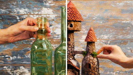 An amazing DIY key holder from a jar & old bottles for your backyard. Useful jar reusing!