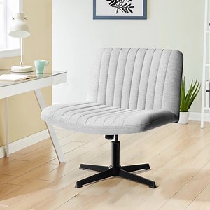 Waleaf Armless Office Desk Chair No Wheels,Fabric Padded Modern Swivel Vanity Chair,Height Adjustable Wide Seat Computer Chair