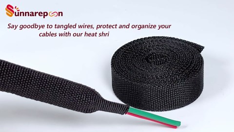 2:1 Ratio Automotive Heat Shrink Braided Sleeve, Cord Protector, Wear-Resistant Fabric Flat Woven Shrinkable Tubing Wires Hoses Protection (3/8"-15ft)