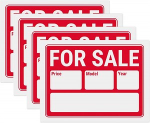 For Sale Signs 12x9, Plastic Signs for Car, Trailer, Vehicle for Sale with Year and Model, Waterproof Plastic (Pack of 4)