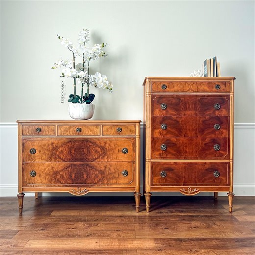 Antique Mahogany Dresser + Chest Set – Satinwood Inlay – Colonial Style - Etsy
