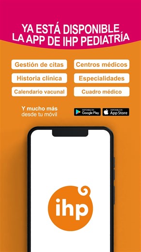 IHP Pediatría on Instagram: "🟠¿Aún no tienes la app de Grupo IHP? Ahora es más sencillo y rápido que nunca cuidar de la salud de nuestros #GrandesPequeños. Con la app de Grupo IHP, lo gestionas todo desde tu móvil: ✅Solicita, cambia o anula citas. ✅Consulta su historial clínico en cualquier momento. ✅Revisa el calendario de vacunas y no pierdas ninguna fecha. ✅Consulta centros, especialidades y el cuadro médico completo. ✅¡Y muchas ventajas más! Disponible en Google Play y App Store."