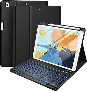 Hamile Keyboard Case for iPad 9th 8th 7th Generation Case with Keyboard 10.2" - 7 Colors Backlit Detachable Folio Keyboard Cover with Pencil Holder for iPad Pro 10.5" / iPad Air 3rd Gen (Black)