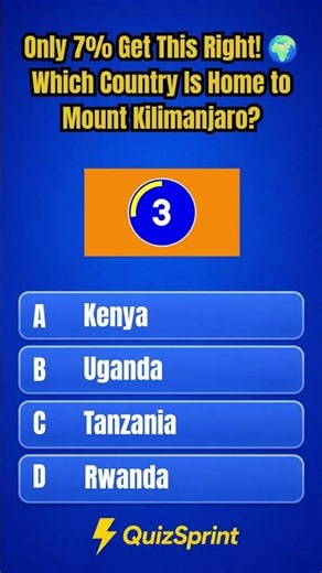 Only 7% Get This Right! Which Country Is Home to Mount Kilimanjaro? #quizsprint #quiz