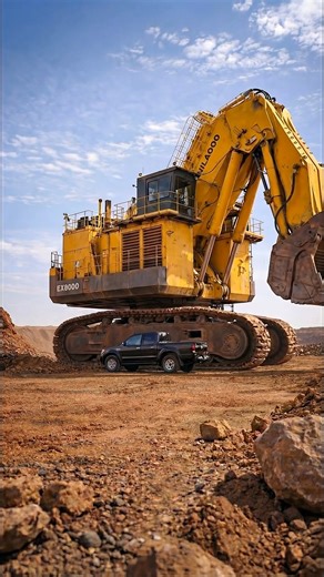 World’s largest excavator towering over a pickup truck in a massive mining site This giant EX8000 excavator dwarfs a full-size pickup truck, showing the unbelievable scale of heavy mining machinery used in extreme earthmoving operations. #fblifestyle #Excavator #HeavyMachinery #MiningEquipment #MegaMachines | Under Review