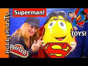 Gigantic SUPERMAN Egg Toy Surprises! Batman + SuperHeros HobbyKidsTV