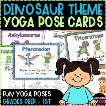 Dinosaur Theme Yoga Pose Cards for Kids - Calming Strategies Visuals Poster