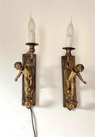 Antique French Putti Wall Sconces – Bronze Cherub Pair – Electrified – Ca. 1920–1930 – Classical - Etsy