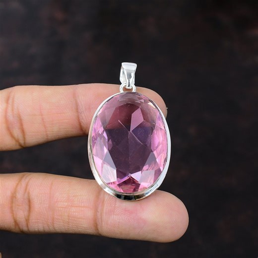 Handmade Pink Kunzite Pendant: Faceted 925 Sterling Silver Jewelry - Etsy