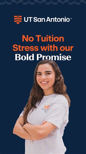 Start your degree stress free. With UT San Antonio’s Bold Promise, incoming admitted freshmen who qualify and submit their FAFSA by January 15 will have mandatory fees and tuition covered for 8 consecutive semesters. Find out if you’re eligible and start your journey as a Roadrunner! | UTSA - The University of Texas at San Antonio
