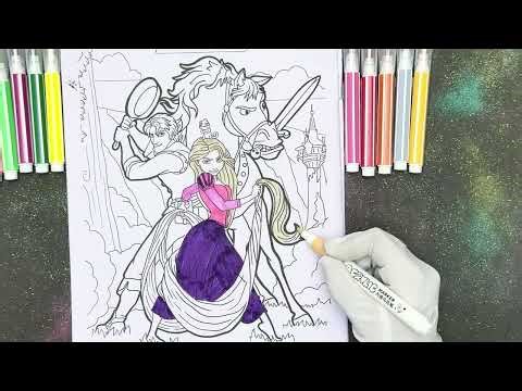 Coloring my favorite Tangled Characters: Rapunzel, Flynn & Maximus 🐴🎨🌸