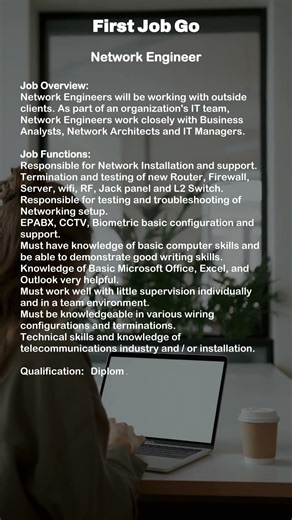 Network Engineer Job Opening in Chennai | First Job Go