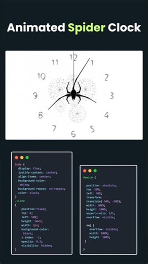 🔥Animated Spider Clock Using HTML CSS and JS! #coding
