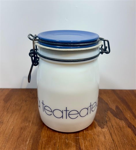 Wheaton Milk Glass Tea Jar – White Canister With Blue Bail Lid – Retro Kitchen Storage Container - Etsy