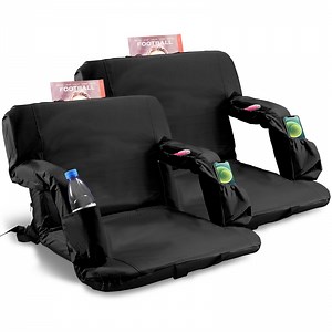 Stadium Seat for Bleacher & Bench Portable Folding Chair with Padded Cushion Reclining Stadium Chair with Back Support, Shoulder Straps, Zipper Bag, Black, 2PCS