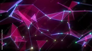 Plexus red and blue Glowing Network Connection Moving On Red gradient Background. Futuristic High Tech Network Background. Digital Technology Network Background.