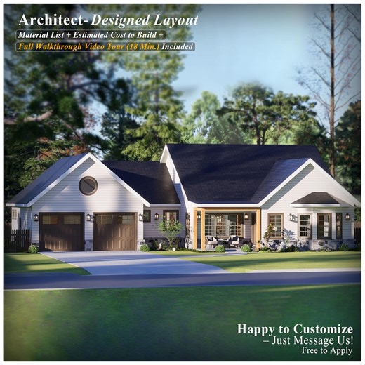 Ranch House Plan: 4-bedroom, 2-car Garage, Open Concept (digital Download, PDF Format) - Etsy