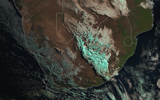 Morning satellite image for today, 12-06-2023. Cloudy conditions are observed over most parts of the country as seen over the central parts. | South African Weather Service