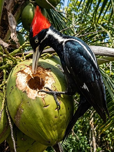 Woodpecker Loves Coconut Water: Amazing Bird Behavior Caught