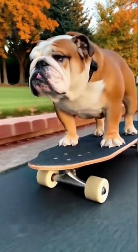 Bulldog vs Skateboard: The Epic Leaf Crash!