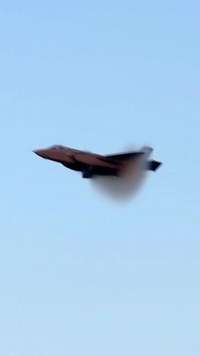 Time to make the donuts…. @machkluesner showing how the F-35 can make a beautiful cone/donut of vapor on a high speed pass with the right amount of moisture in the atmosphere. #f35 #demoteam #eaa #osh24 #evening #sunset #jet #fighter #vapor #atmosphere #dunkin | Ryan Tykosh