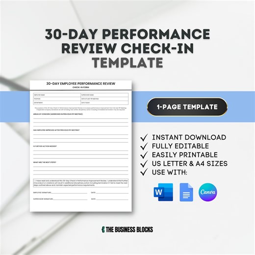 30-day Employee Performance Review Template: Manager Feedback (canva & Google Docs) - Etsy
