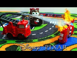 Disney Pixar Cars Rescue squad Mater, Fire truck, Bulldozer Saves Lightning McQueen