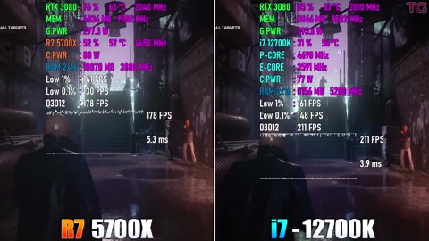 Ryzen 7 5700X vs Core i7 12700K - Test in 10 games