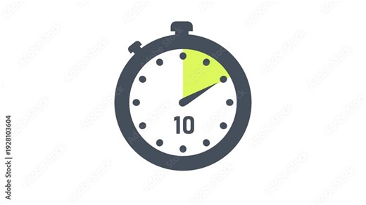 10 minutes timer, 10 seconds chronometer, ten minutes or seconds stopwatch over transparent background with alpha channel .