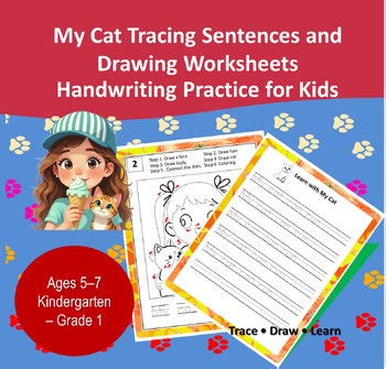 My Cat Tracing Sentences and Drawing Worksheets | Handwriting Practice for Kids