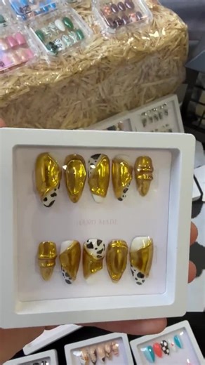 Golden Cow Print Nails - Etsy