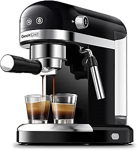 Geek Chef Espresso Machine Coffee Maker, with Milk Frother Steam Wand, 20 Bar Pump Pressure Espresso and Cappuccino latte Maker, for Espresso, Latte Macchiato