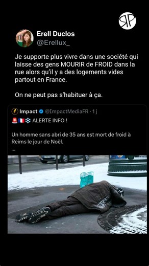 🔴 Un homme sans abri de 35 ans est mort de froid à Reims le jour de Noël - réaction de @erellux_, militante à Révolution Permanente et candidate aux élections municipales à Rennes | Révolution Permanente