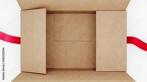 Beautiful Cardboard Box with Ribbons and Big Bow Opening. Unpacking Carton Gift Box 3d Animation with Green Screen Alpha and Mask Channels. Untying Decorative Knot. 4k UHD 3840x2160. Stock Video