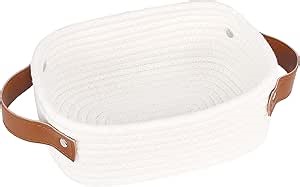 ABenkle Small Storage Basket, Mini Rope Woven Baskets, Cute Shelf Closet Storage Organizer, Boho Decorative Toy Bin for Nursery, Living Room, Spa, Empty Gift Baskets - XS, White