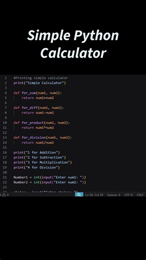 Simple Calculator in Python 🧮 | Beginner Project #shorts