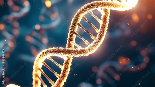 This shows the double helix structure of DNA and its role in genetic research and biotechnology in a lab setting